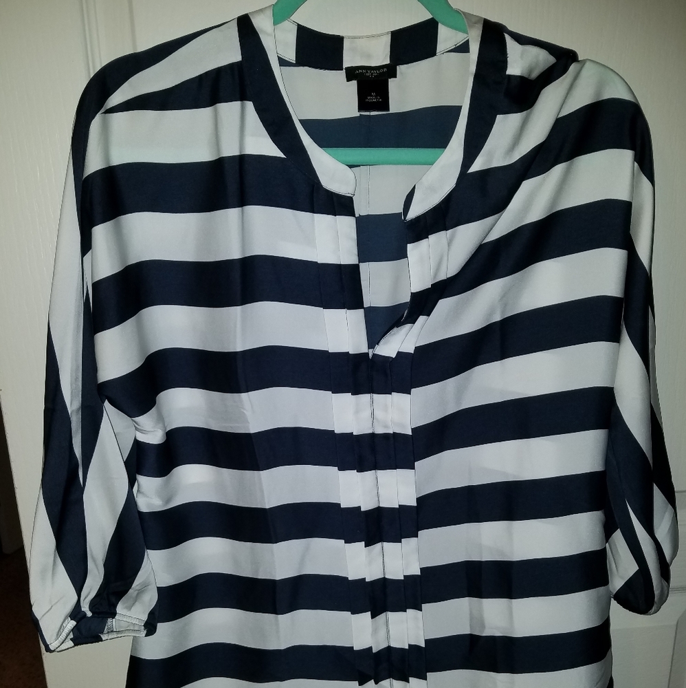 Ann Taylor Navy and White Striped Shirt